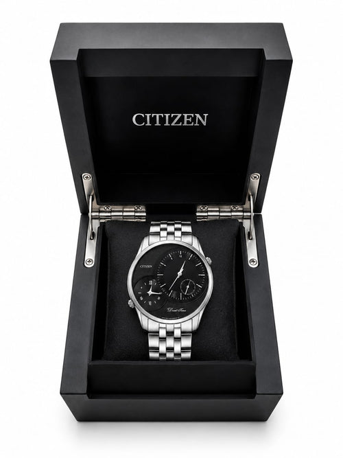 : Citizen Dual Time Stainless Steel Watch – Black Dial