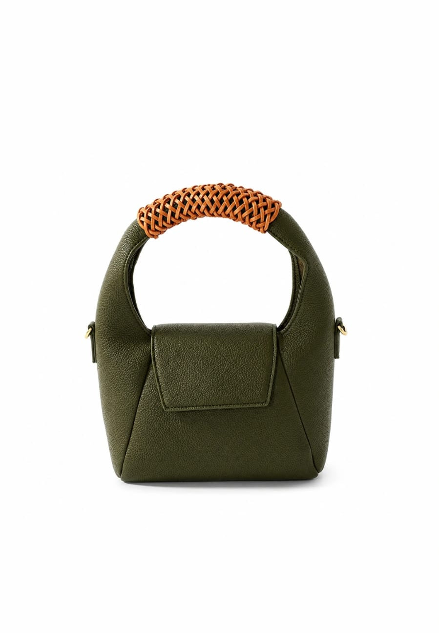 Olive Green Woven Handle Shoulder Bag