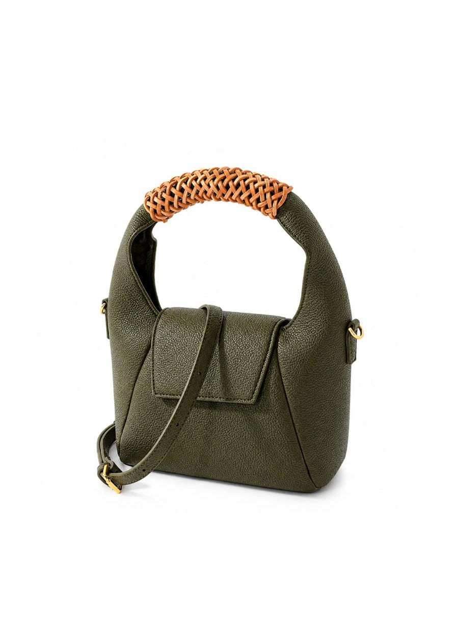 Olive Green Woven Handle Shoulder Bag