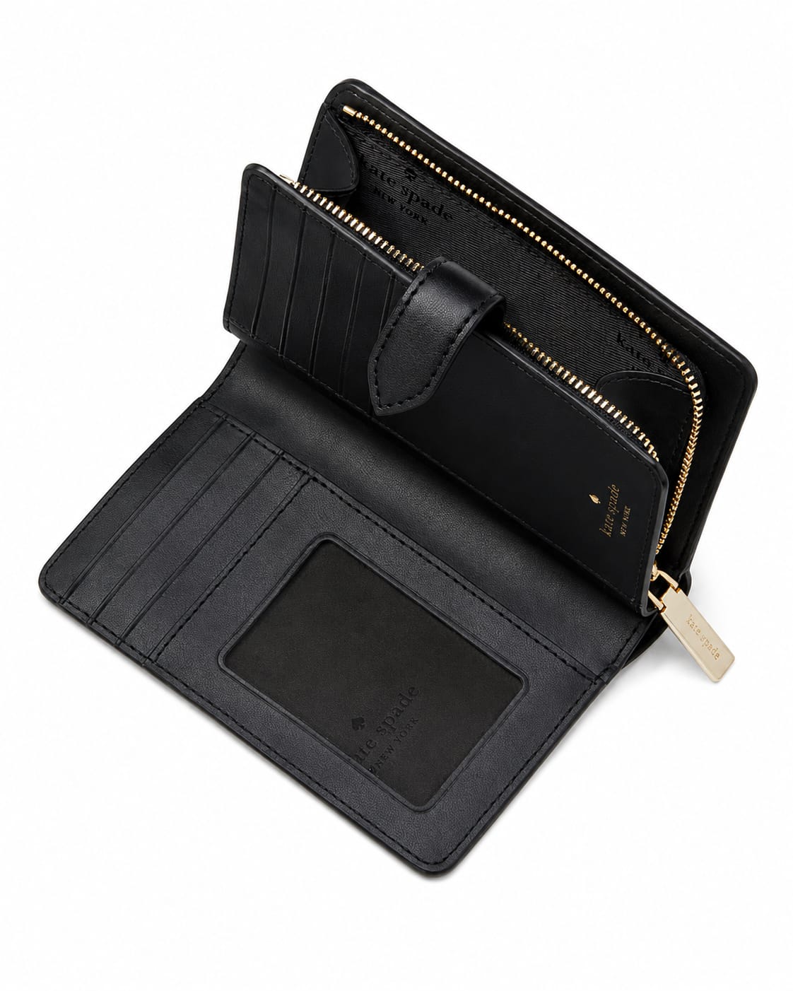 Signature Spade Flower Medium Compact Bifold Wallet - Black