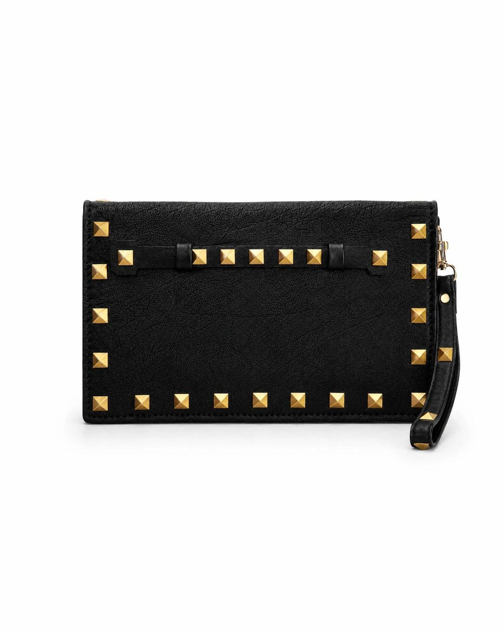 Studded Black Faux Leather Wristlet Clutch