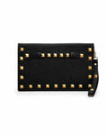 Studded Black Faux Leather Wristlet Clutch