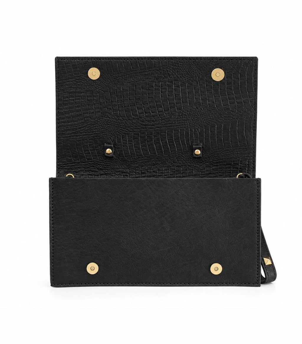 Studded Black Faux Leather Wristlet Clutch