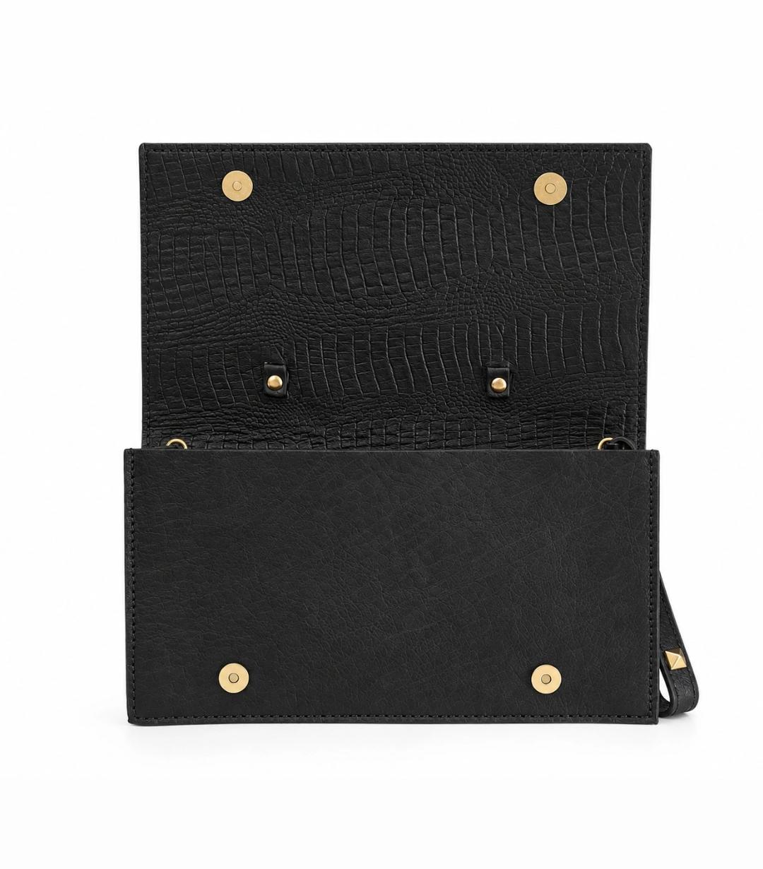 Studded Black Faux Leather Wristlet Clutch