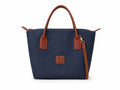 Classic Navy Canvas Tote Bag with Tan Leather Handles & Crossbody Strap