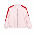 Karl Lagerfeld Kids Logo Bomber Jacket in Light Pink with Red Panels