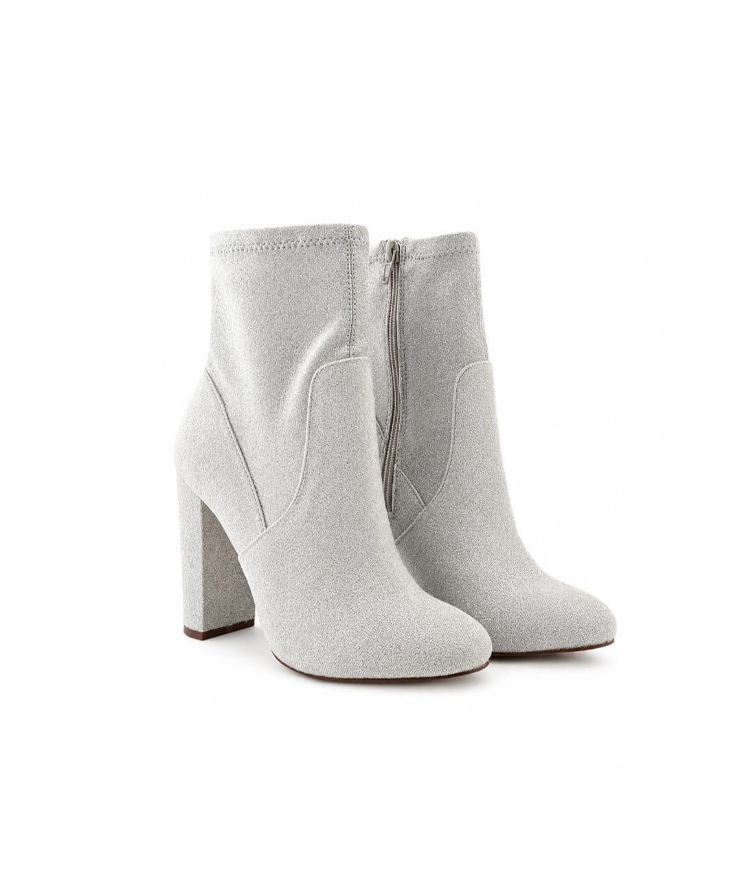 Luxury Silver Glitter Sock Ankle Boots – High Block Heel