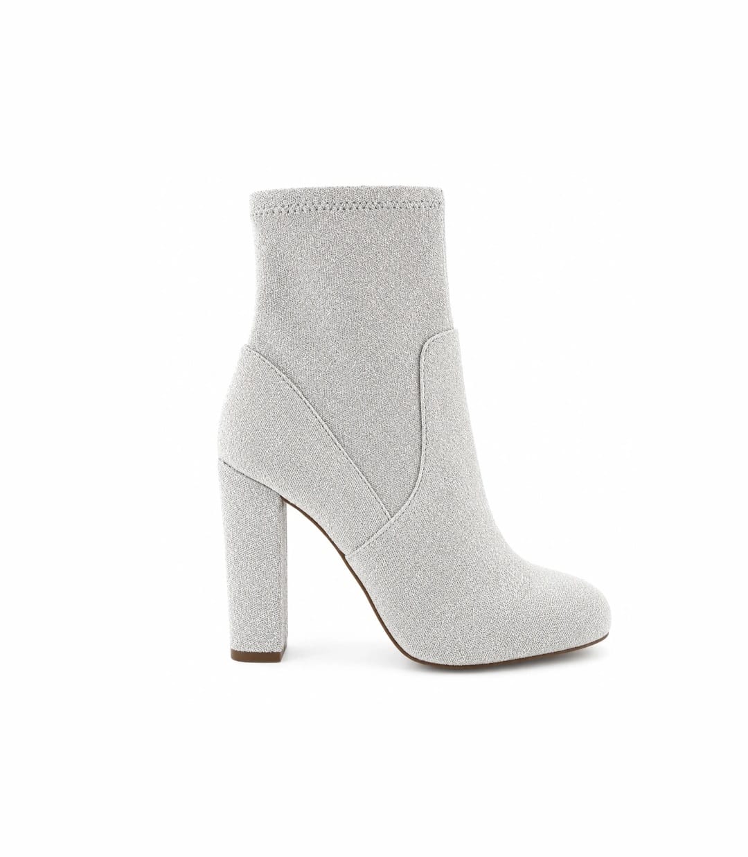 Luxury Silver Glitter Sock Ankle Boots – High Block Heel