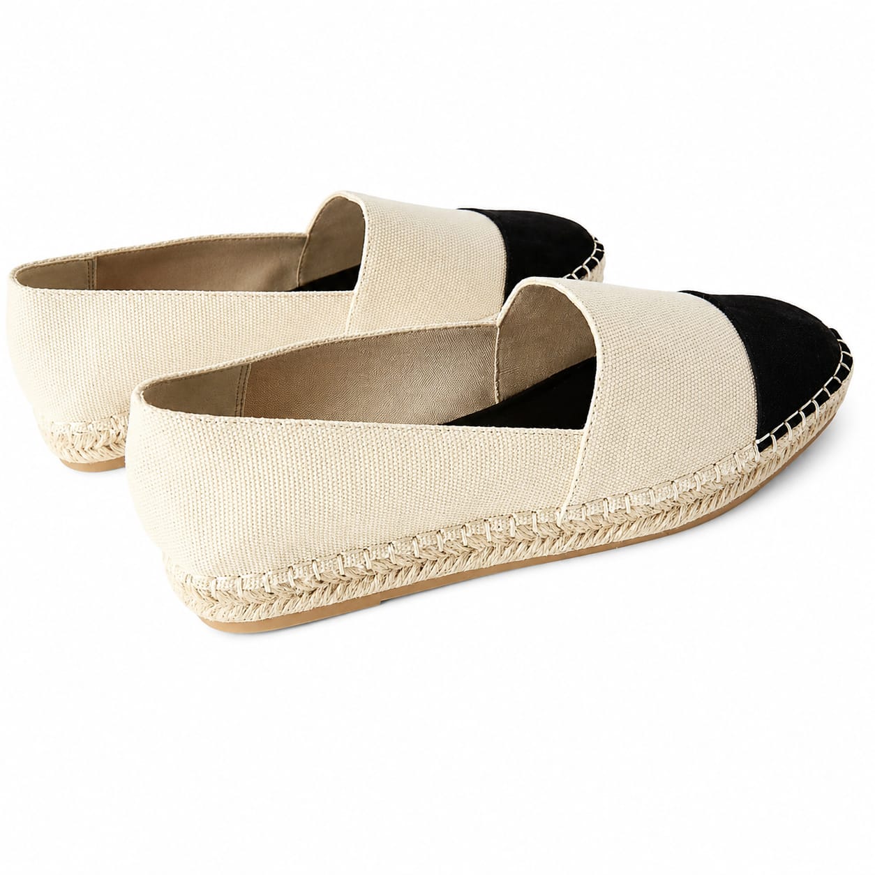 ZARA Contrast Toe Cap Espadrille Flats – Beige & Black