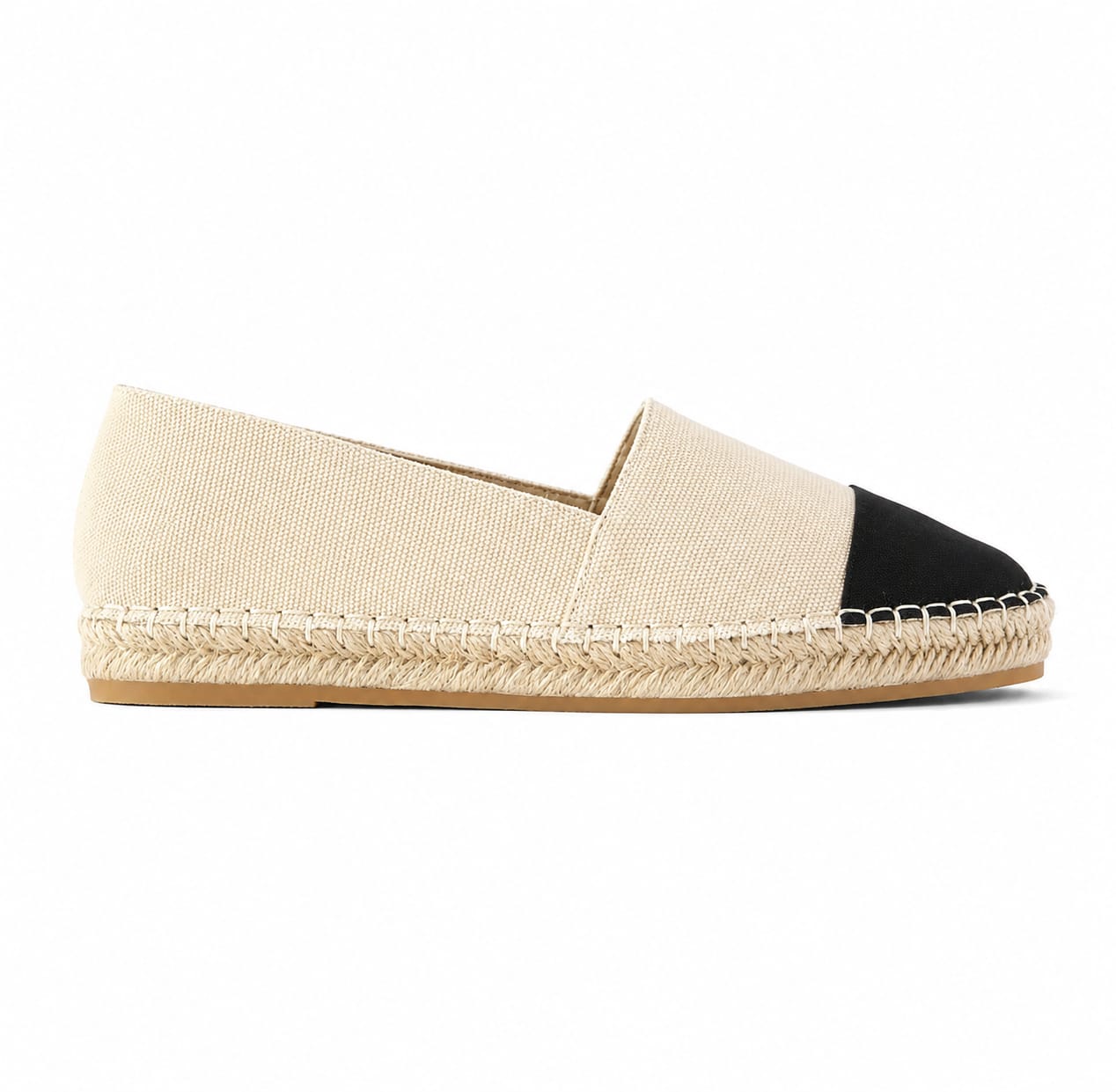 ZARA Contrast Toe Cap Espadrille Flats – Beige & Black