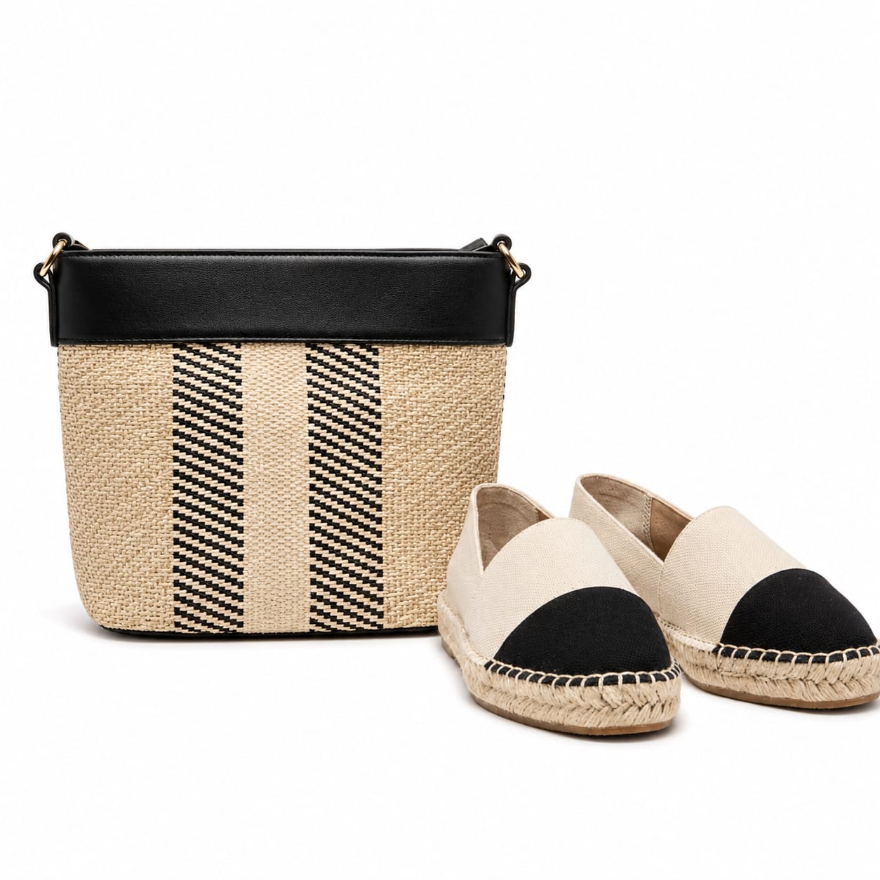 ZARA Contrast Toe Cap Espadrille Flats – Beige & Black