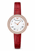 Emporio Armani Women’s Crystal Bezel Red Leather Watch – Rose Gold Tone
