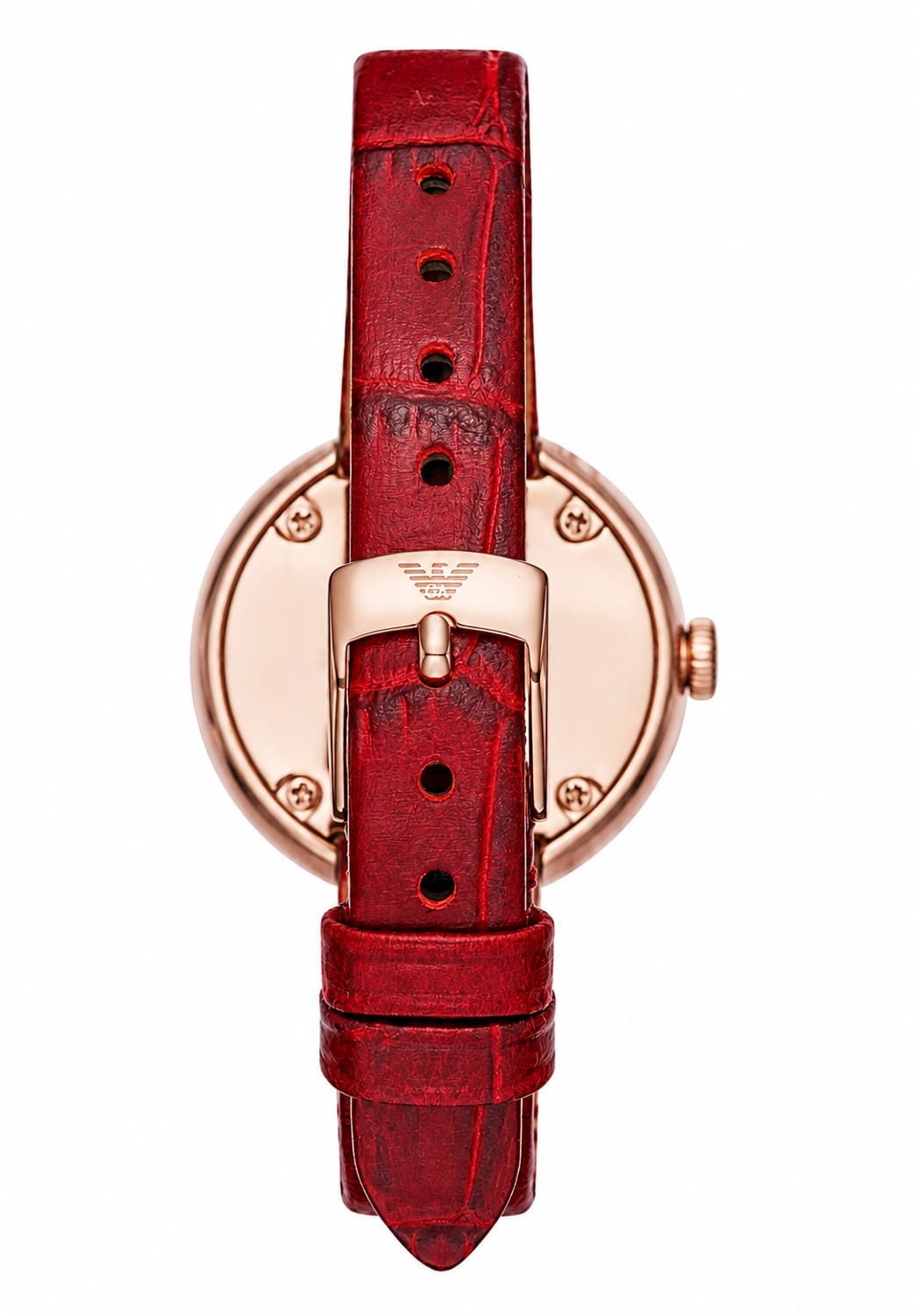 Emporio Armani Women’s Crystal Bezel Red Leather Watch – Rose Gold Tone