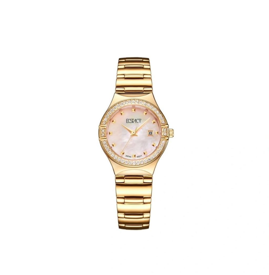 Ecstacy Women’s Gold-Tone Crystal Watch with Mother of Pearl Dial