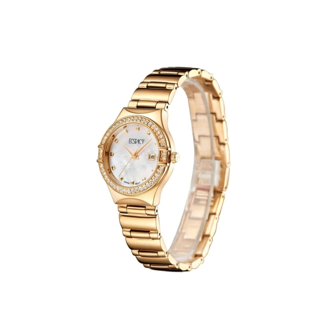 Ecstacy Women’s Gold-Tone Crystal Watch with Mother of Pearl Dial