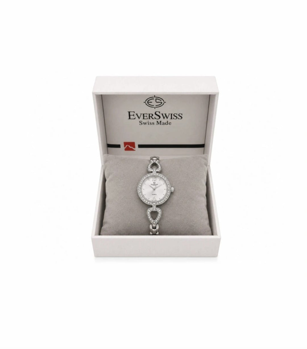 EverSwiss Elegant Crystal Silver Women’s Watch – Swiss Made