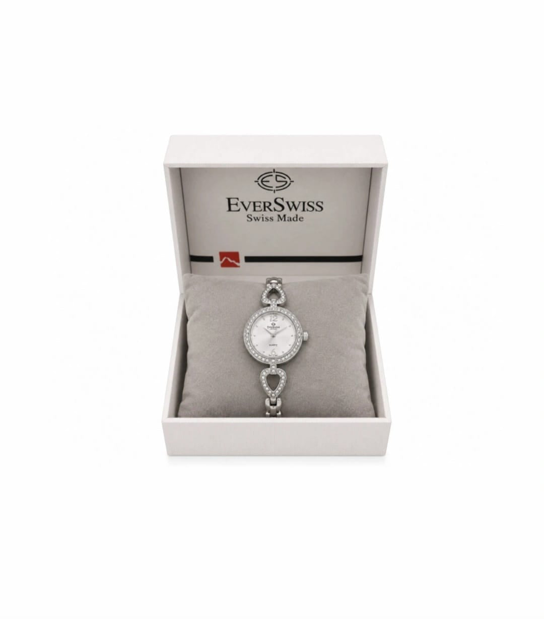 EverSwiss Elegant Crystal Silver Women’s Watch – Swiss Made