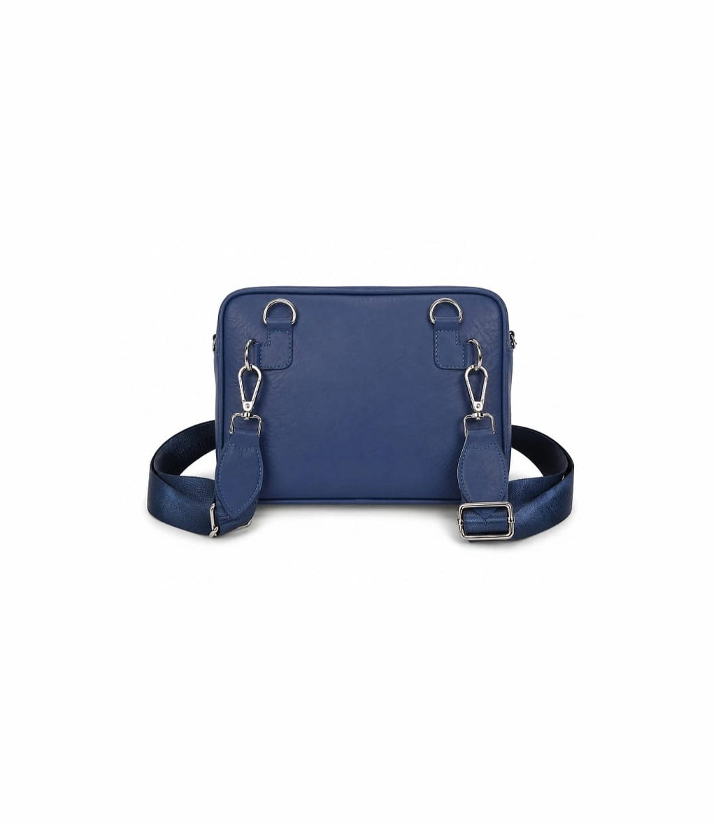 Classic Blue Crossbody Leather Bag – Minimal Elegant Design