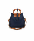 Elegant Two-Tone Tote Bag – Red & Navy Blue with Wooden Accent Handle