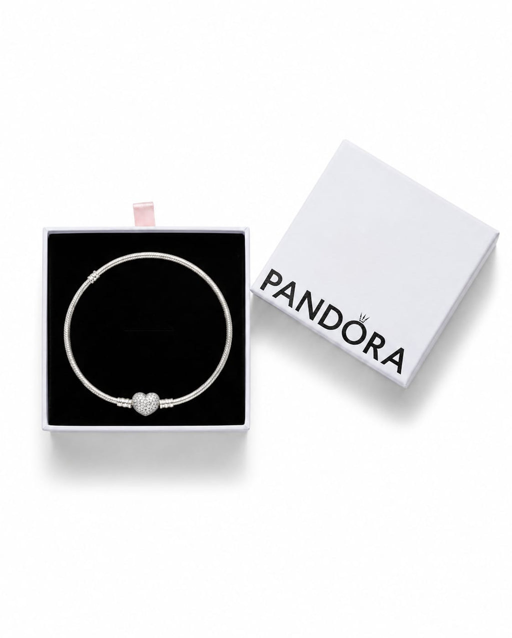 Pandora Sparkling Heart Clasp Snake Chain Bracelet – Sterling Silver