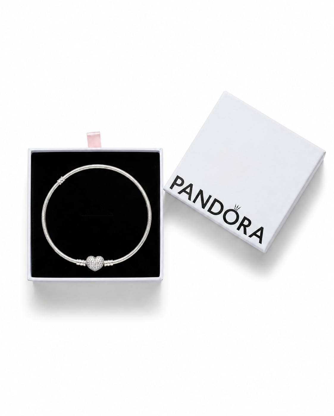 Pandora Sparkling Heart Clasp Snake Chain Bracelet – Sterling Silver