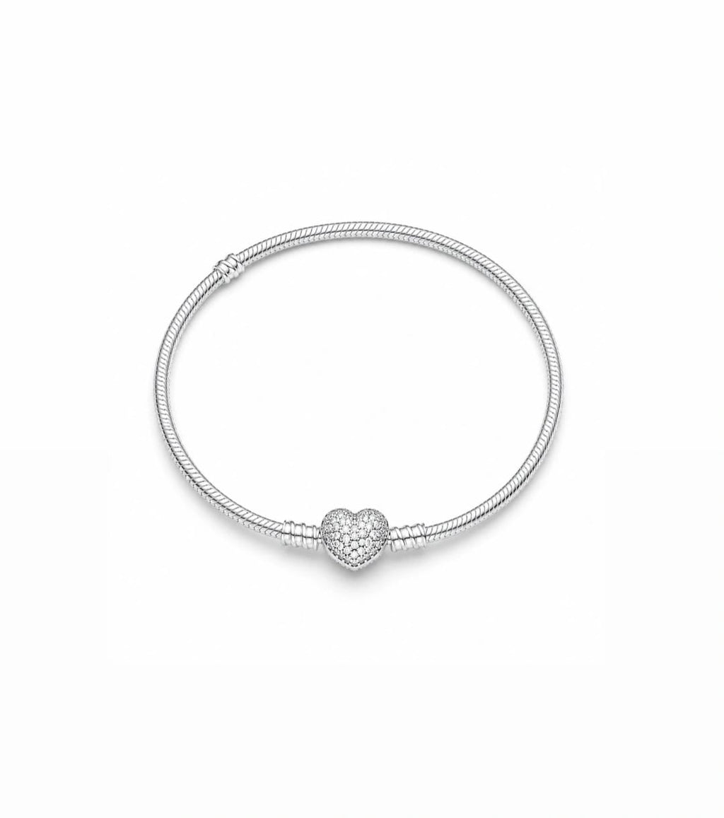 Pandora Sparkling Heart Clasp Snake Chain Bracelet – Sterling Silver