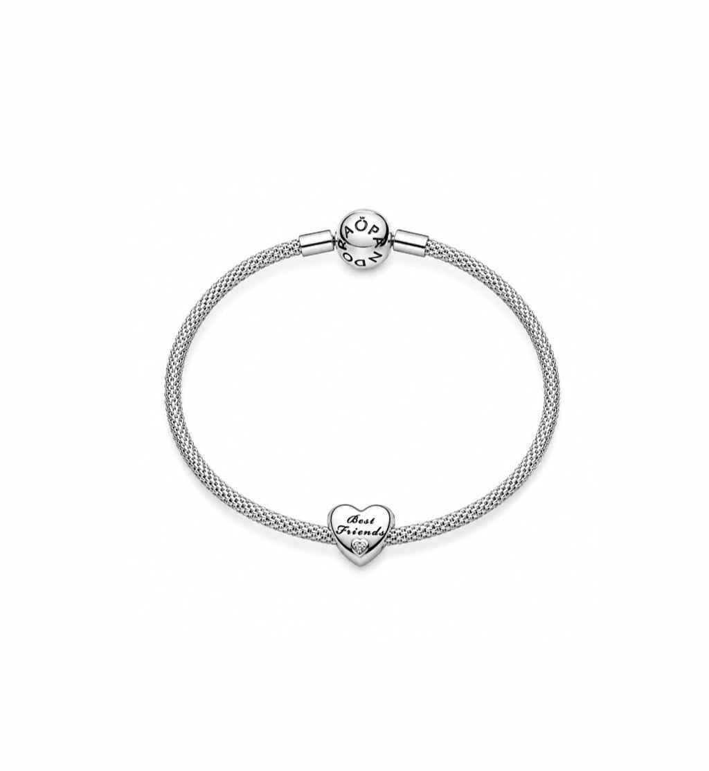 Pandora Best Friends Heart Charm Mesh Bracelet – Sterling Silver