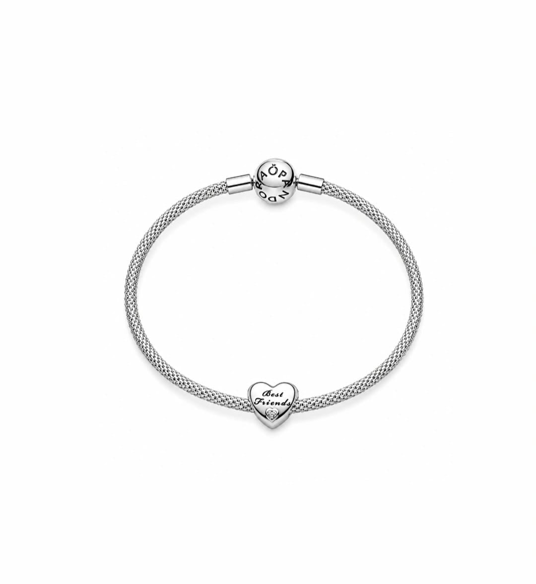 Pandora Best Friends Heart Charm Mesh Bracelet – Sterling Silver