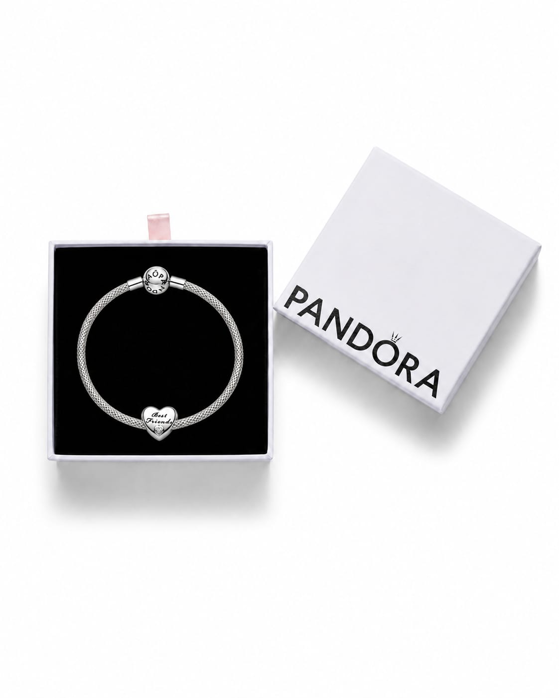 Pandora Best Friends Heart Charm Mesh Bracelet – Sterling Silver