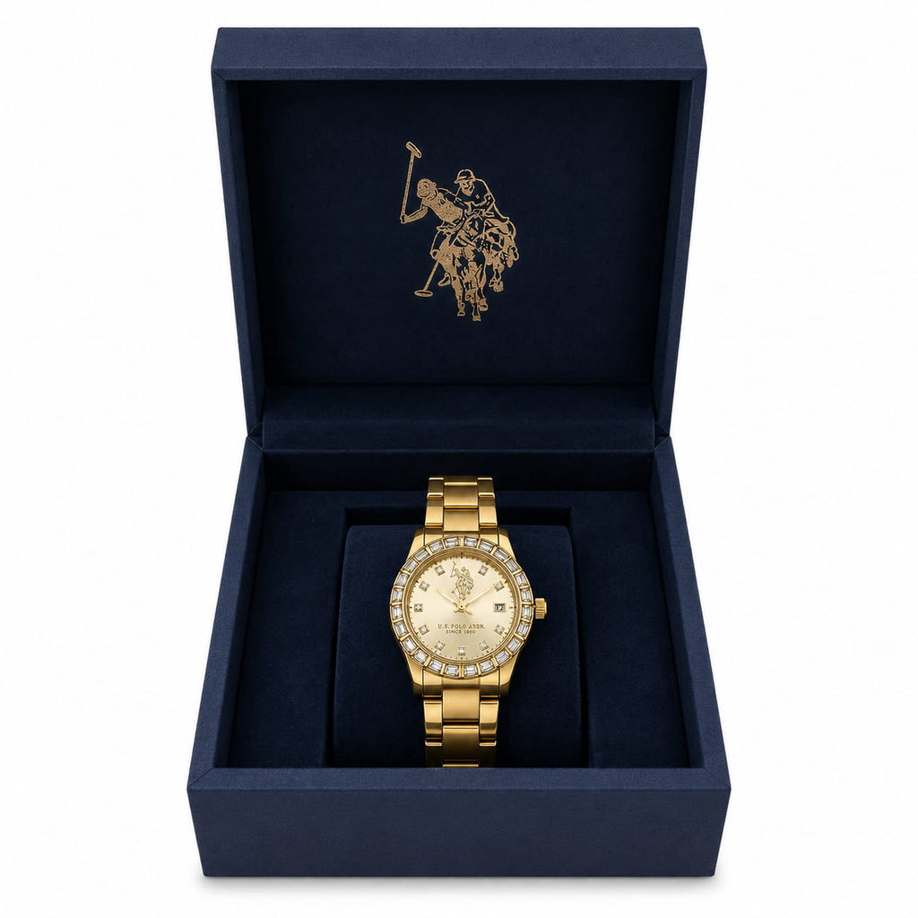 U.S. Polo Assn. Gold-Tone Crystal Bezel Women’s Watch