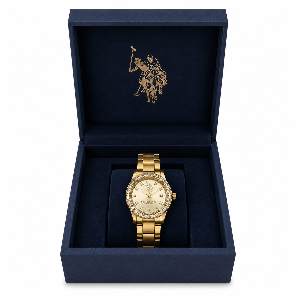 U.S. Polo Assn. Gold-Tone Crystal Bezel Women’s Watch