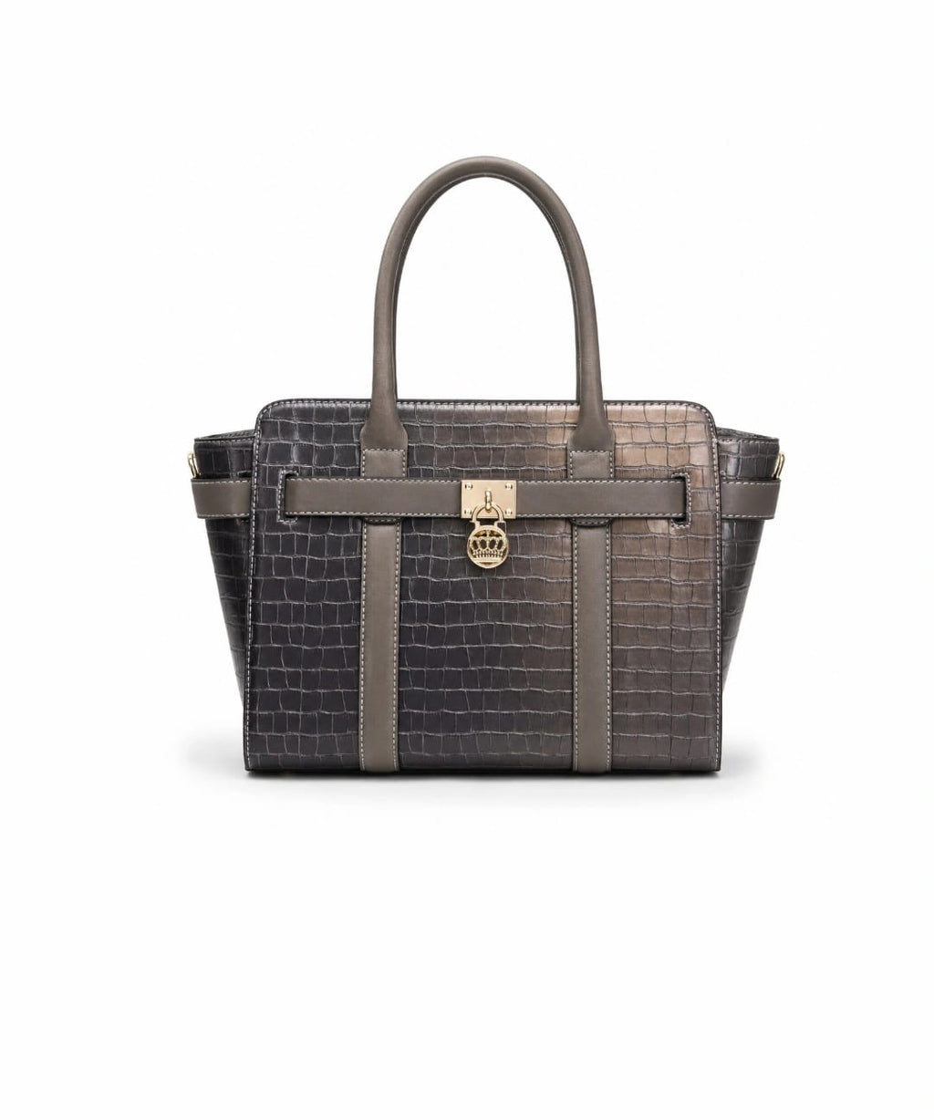 Luxury Croc-Embossed Structured Tote Bag – Elegant Large Handbag for Women | Gray Gradient