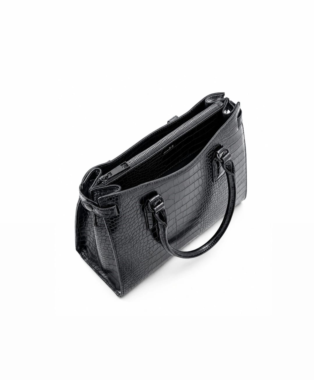 ALDO Black Croc-Embossed Structured Tote Bag – Elegant Everyday Handbag