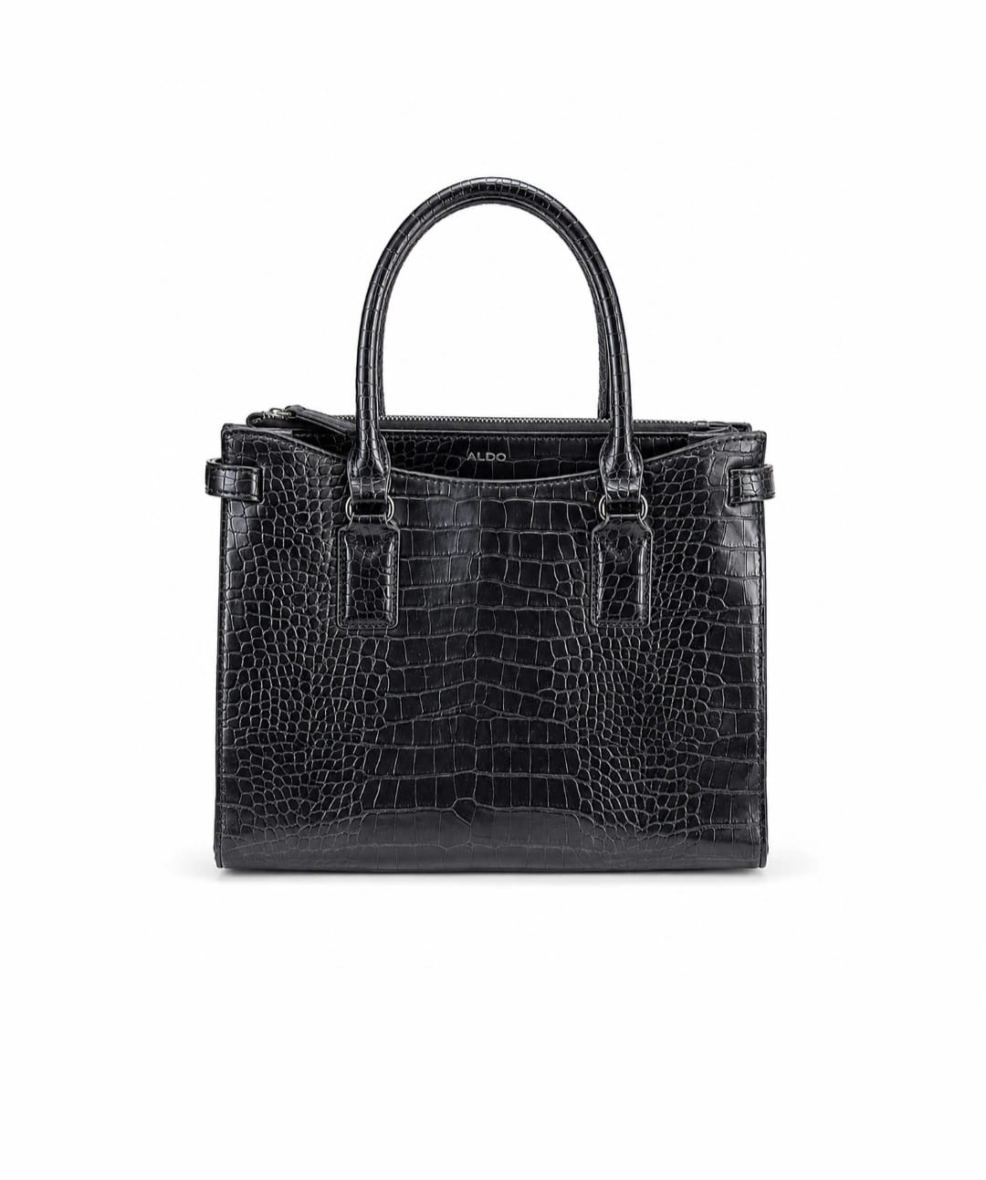 ALDO Black Croc-Embossed Structured Tote Bag – Elegant Everyday Handbag
