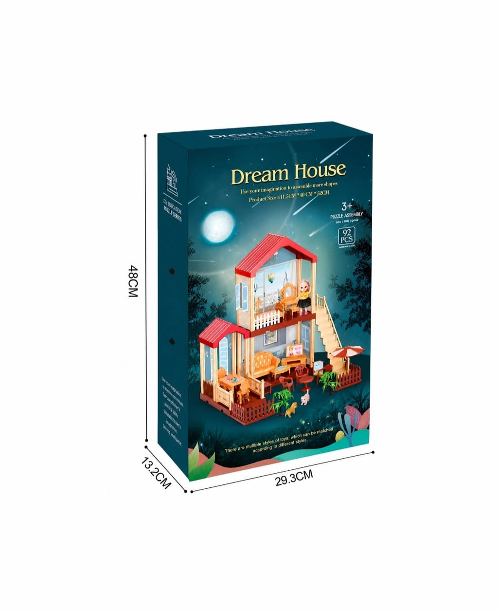 Dream House DIY Dollhouse Playset – 92 Pieces Educational Puzzle Assembly Toy for Kids (40cm)