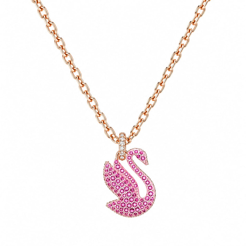 Swarovski Swan Rose Gold-Tone Necklace with Pink Crystal Pavé Pendant