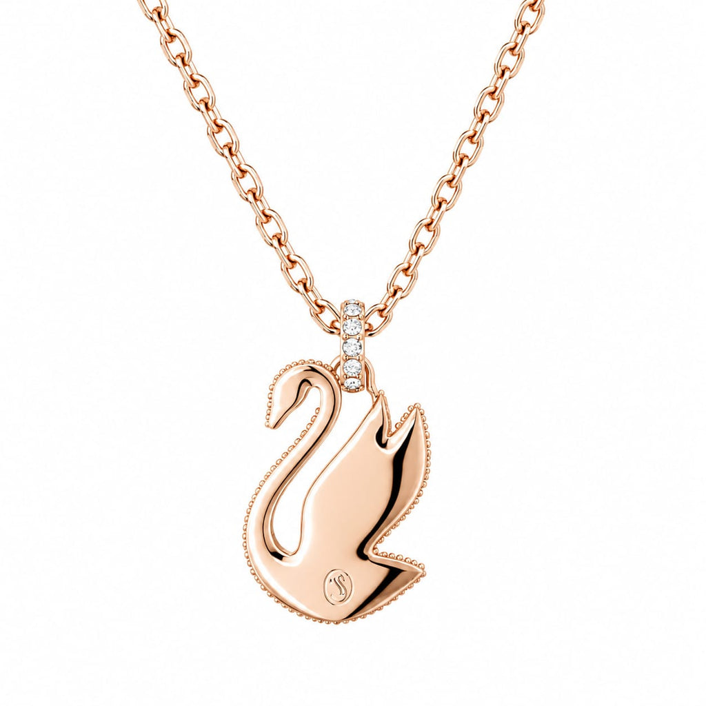 Swarovski Swan Rose Gold-Tone Necklace with Pink Crystal Pavé Pendant