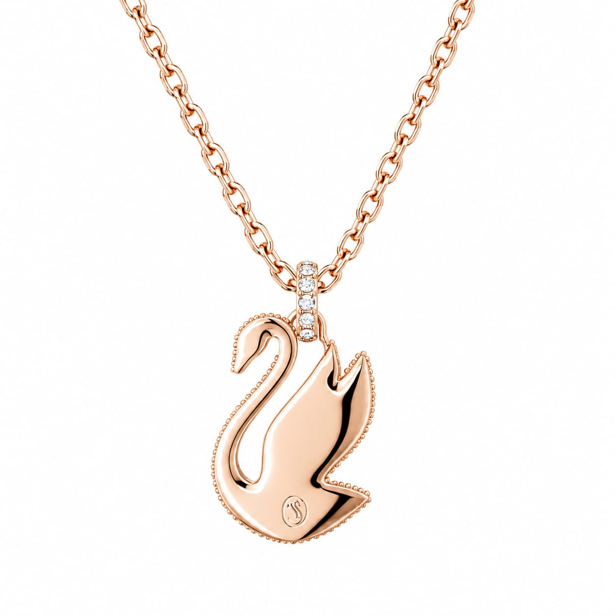 Swarovski Swan Rose Gold-Tone Necklace with Pink Crystal Pavé Pendant