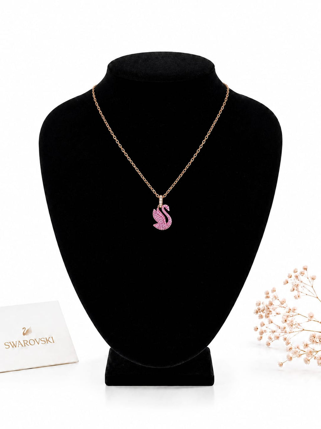 Swarovski Swan Rose Gold-Tone Necklace with Pink Crystal Pavé Pendant