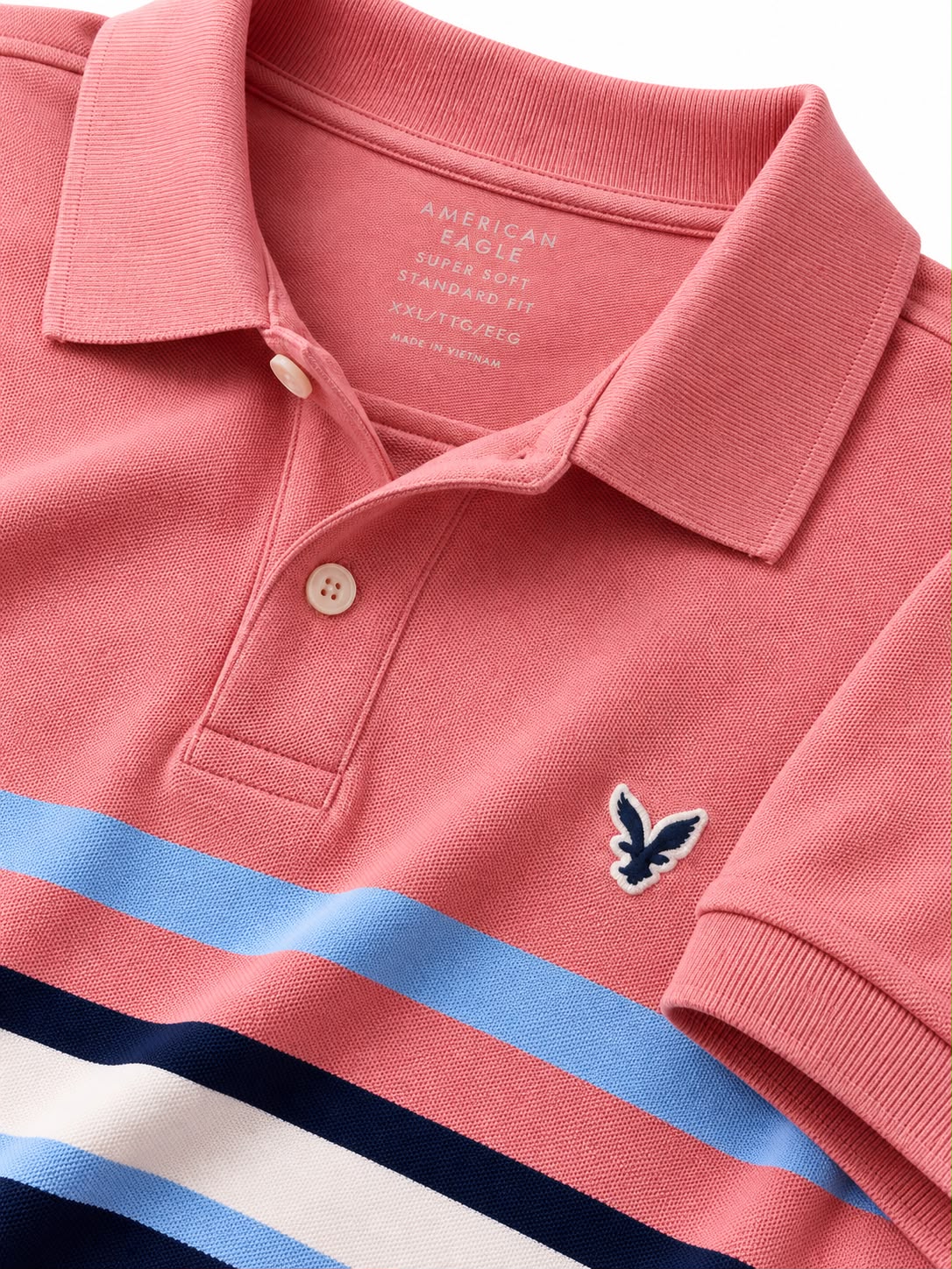 American Eagle Pink Striped Polo Shirt