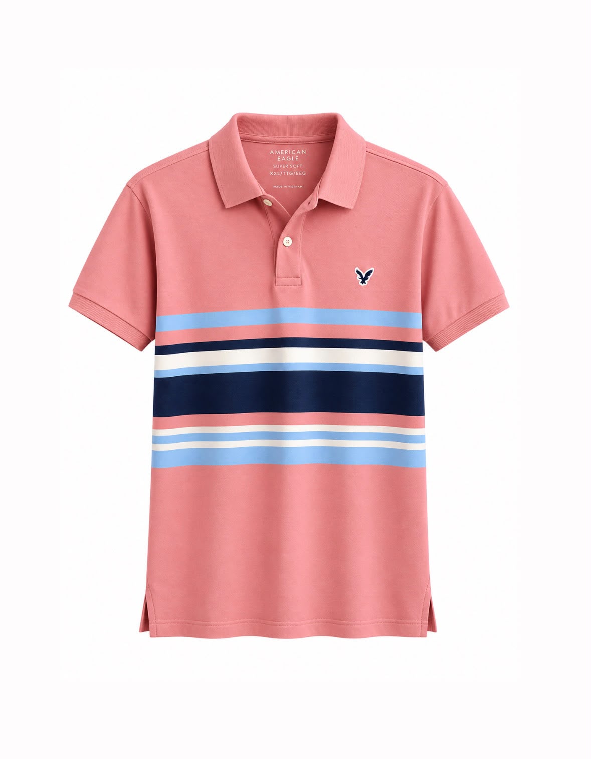 American Eagle Pink Striped Polo Shirt