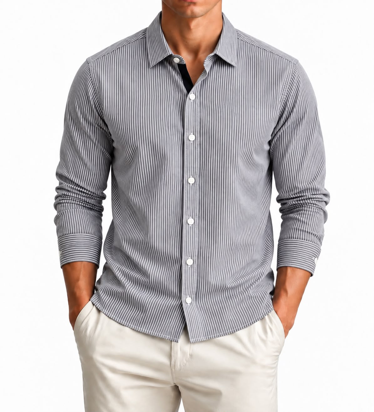 A|X Armani Exchange – Grey Striped Slim Fit Shirt