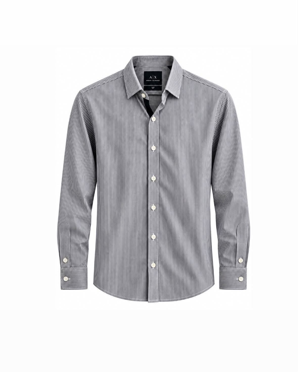 A|X Armani Exchange – Grey Striped Slim Fit Shirt