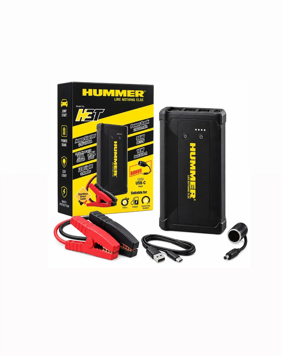 HUMMER H3T 12V/1500A Jump Starter & 29600mWh Power Bank