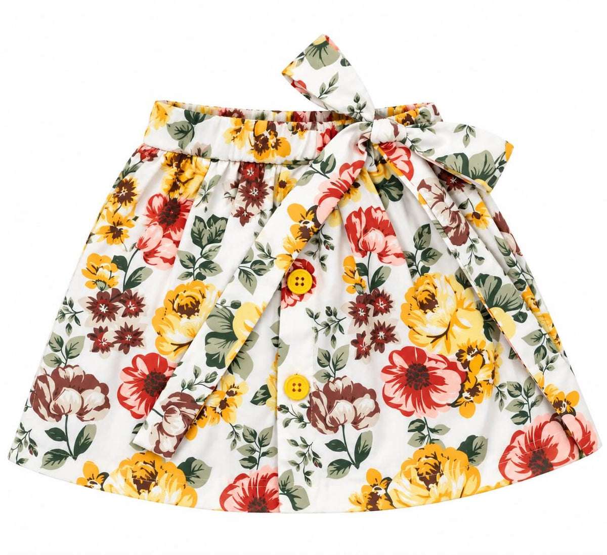 Baby Girl Yellow Ruffle Top & Floral Skirt Set with Headband