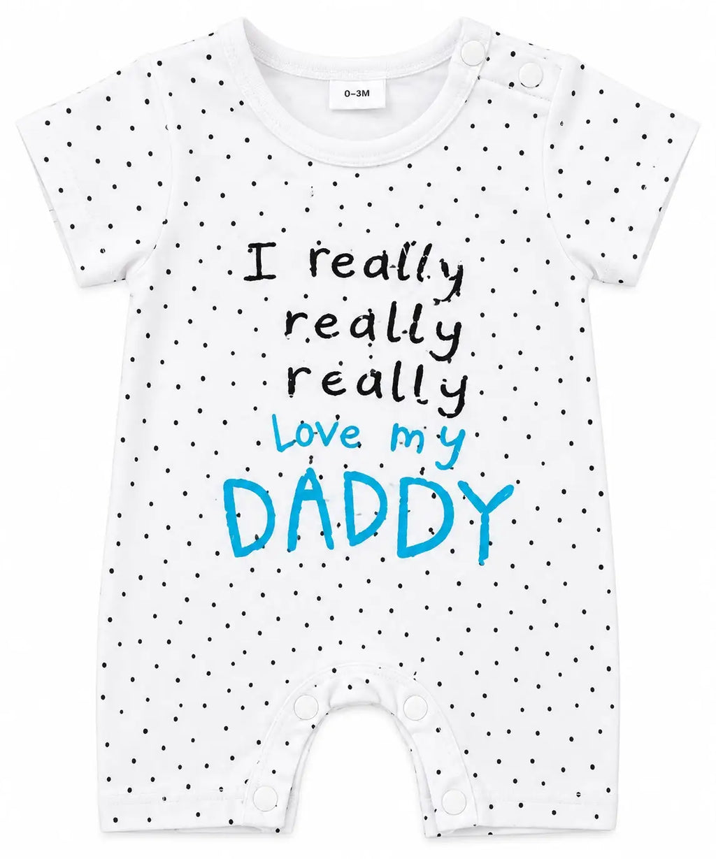 Baby Romper – Letter & Dot Print | 0–3 Months