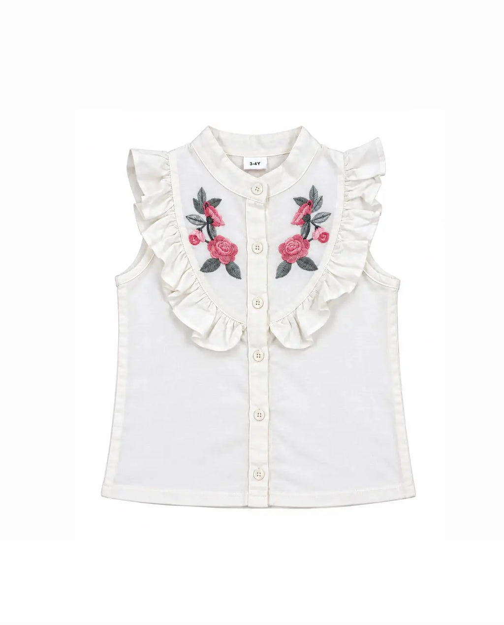 Ruffle Floral Embroidery Shirt & Shorts Set – Girls