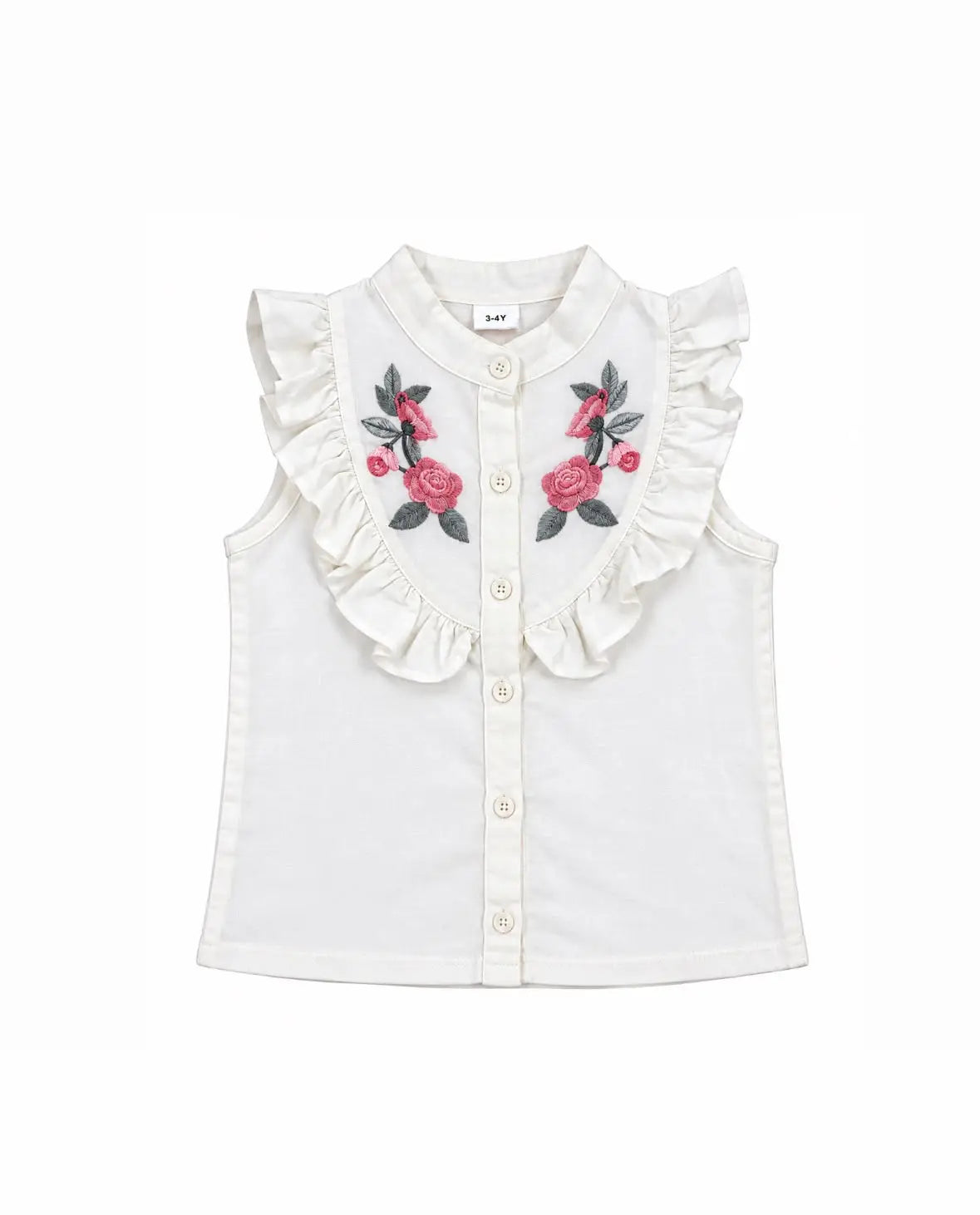 Ruffle Floral Embroidery Shirt & Shorts Set – Girls