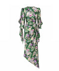 Green Floral Asymmetrical Wrap Dress