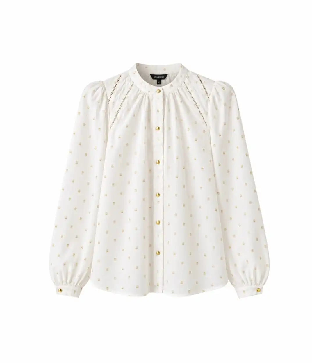 Daily Dress White Cotton Gold-Detail Blouse